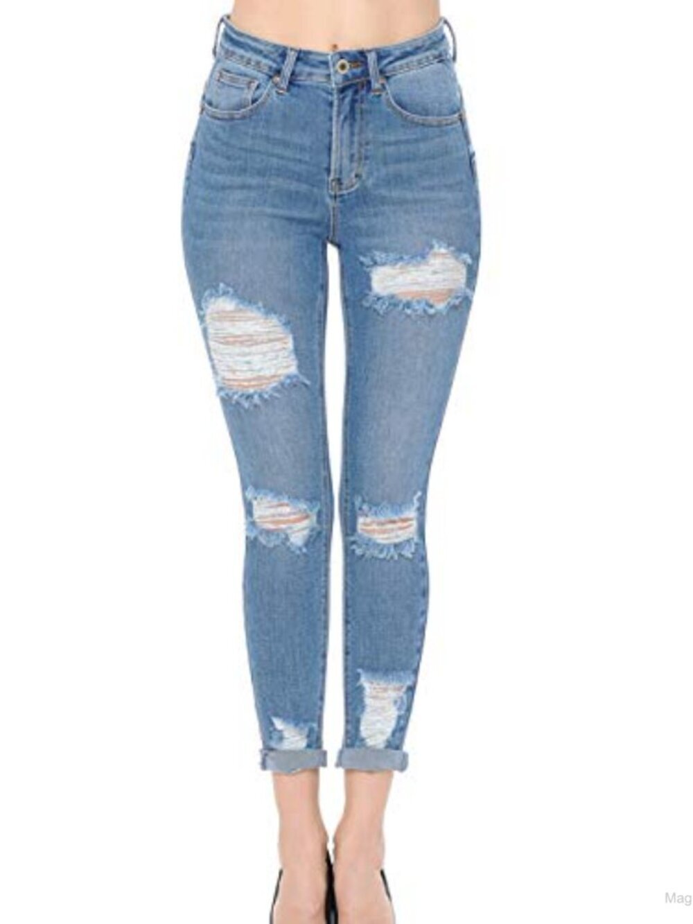 Wax Jean High Rise Push-Up Destructed Capri Jeans Stretch Denim